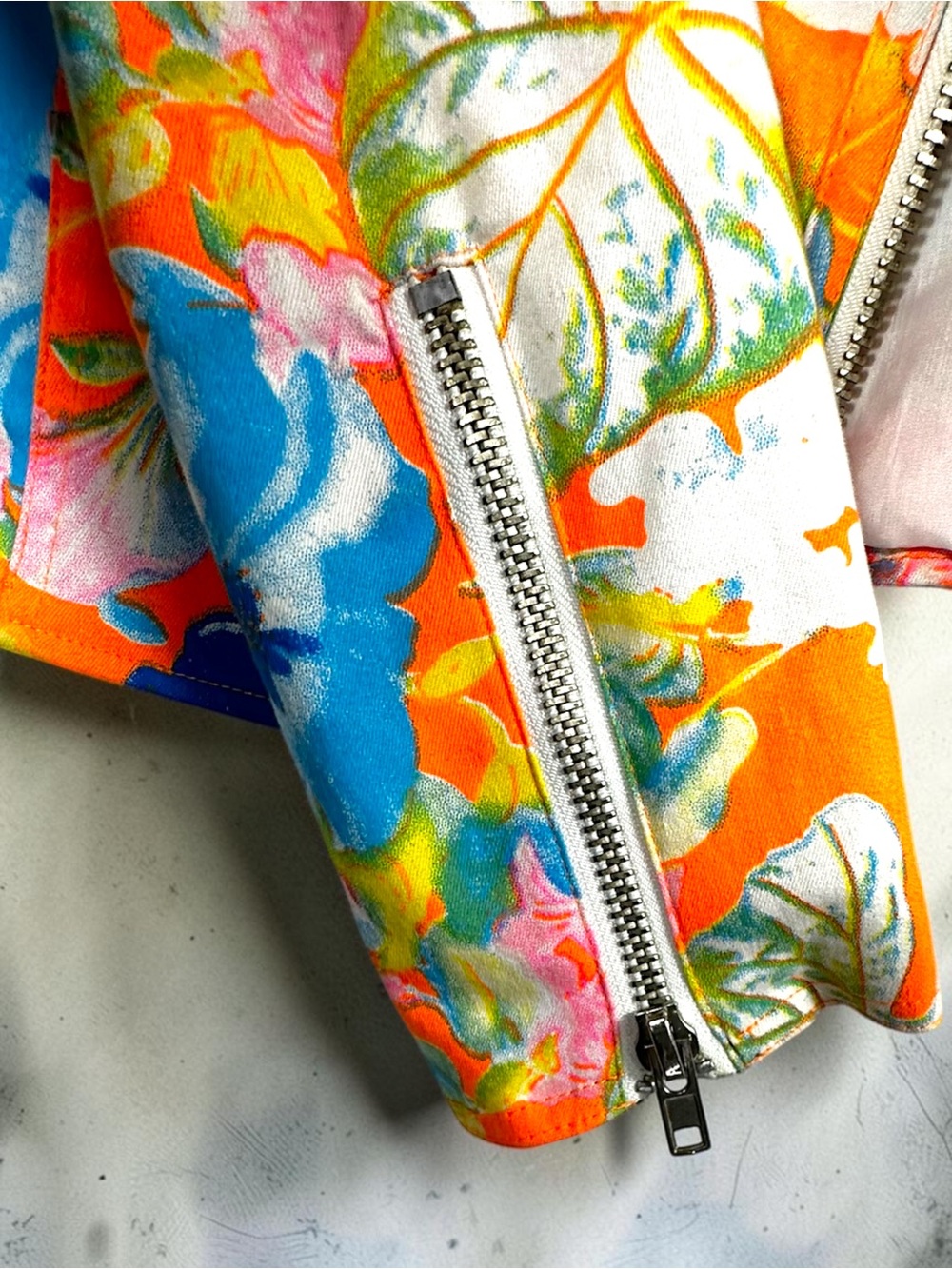 Smashed Lemon Large EUC Floral Moto Jacket Orange Blue Yellow Multi Colour Large - Picture 9 of 15